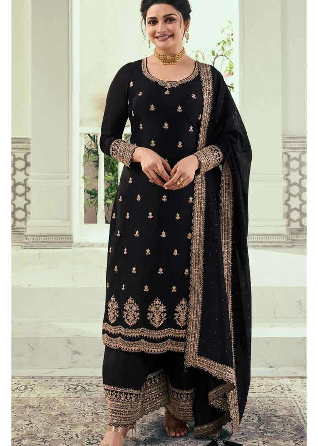 Black Embroidered Palazzo Suit