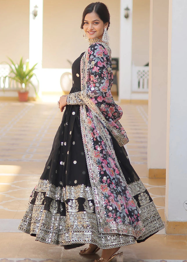 Black Embroidered Anarkali Gown
