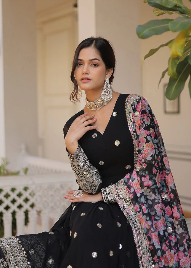Black Embroidered Anarkali Gown