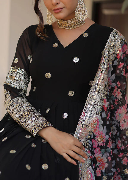 Black Embroidered Anarkali Gown