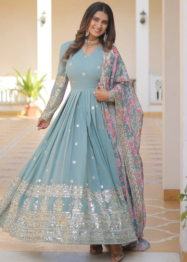 Blue Embroidered Anarkali Gown