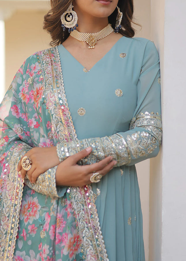 Blue Embroidered Anarkali Gown