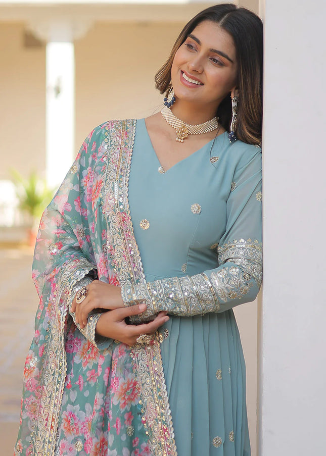 Blue Embroidered Anarkali Gown