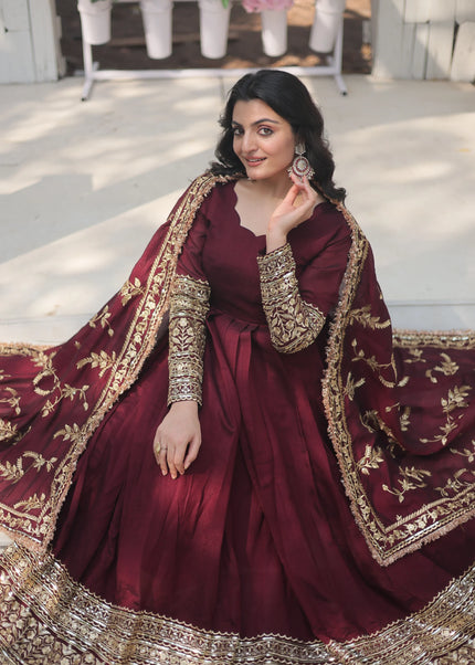 Maroon Embroidered Anarkali Gown