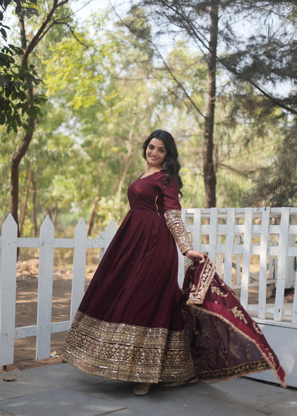 Maroon Embroidered Anarkali Gown