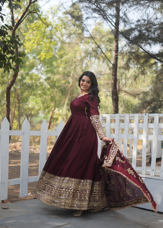 Maroon Embroidered Anarkali Gown