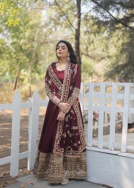 Maroon Embroidered Anarkali Gown