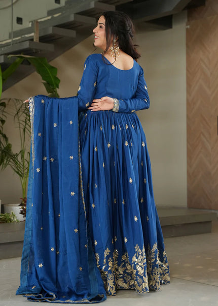 Blue Embroidered Anarkali Gown