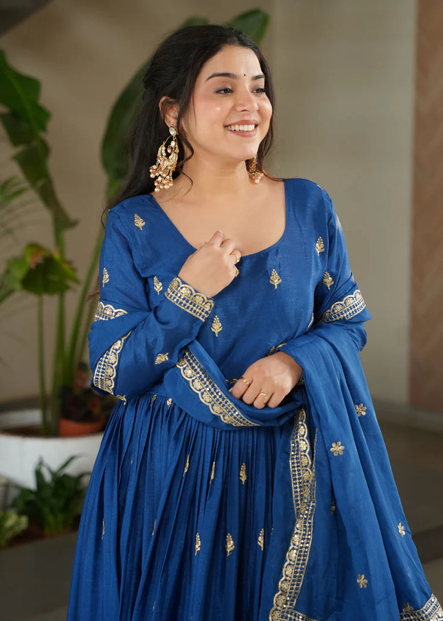 Blue Embroidered Anarkali Gown