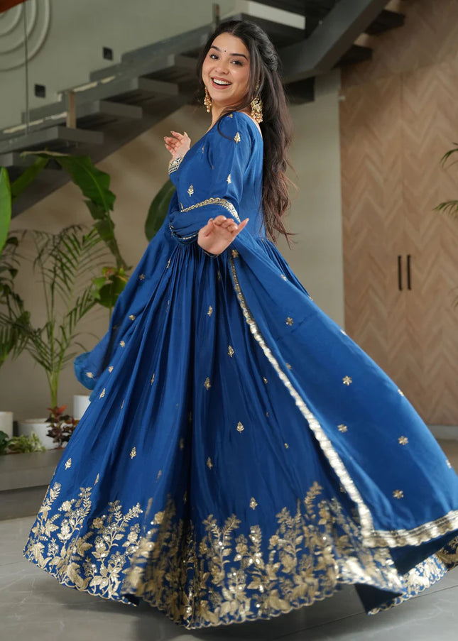 Blue Embroidered Anarkali Gown