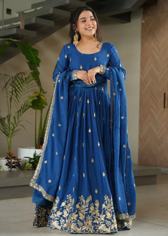 Blue Embroidered Anarkali Gown