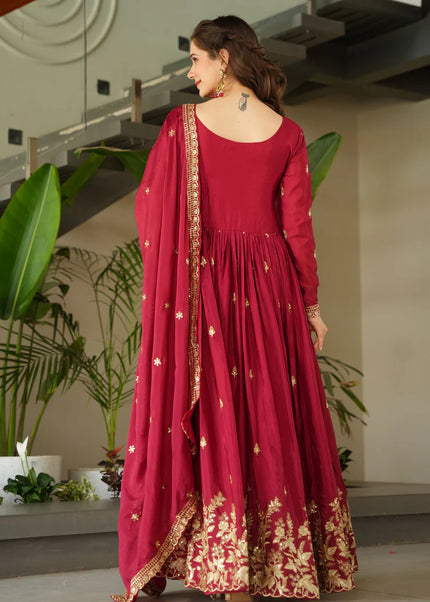 Maroon Embroidered Anarkali Gown
