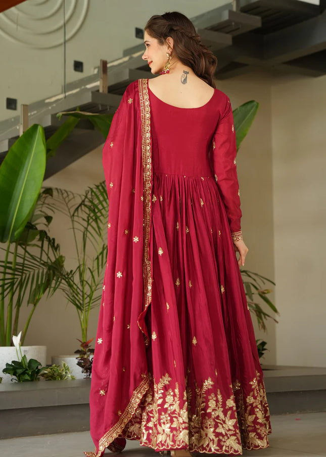 Maroon Embroidered Anarkali Gown