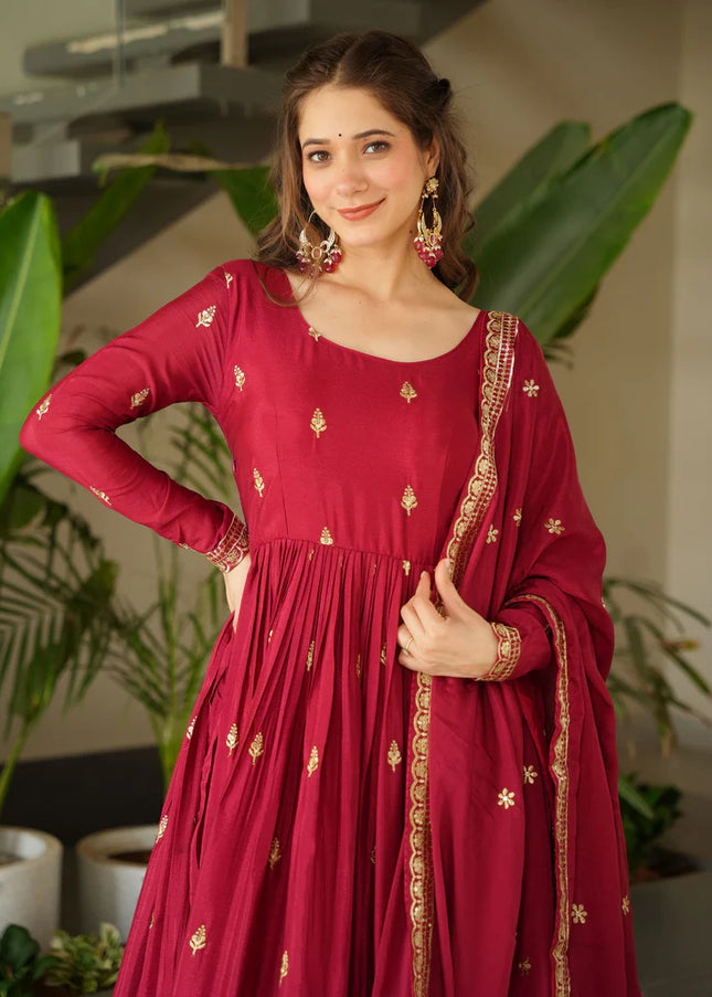 Maroon Embroidered Anarkali Gown