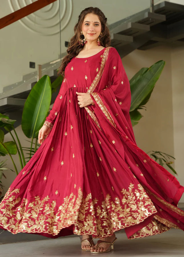 Maroon Embroidered Anarkali Gown