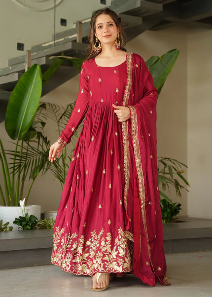 Maroon Embroidered Anarkali Gown