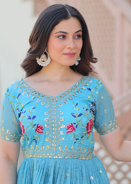 Sky Blue Embroidered Anarkali Gown