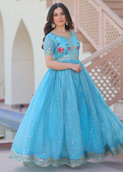 Sky Blue Embroidered Anarkali Gown