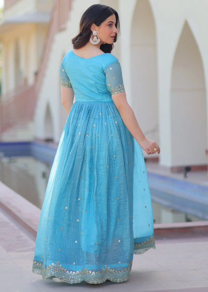 Sky Blue Embroidered Anarkali Gown