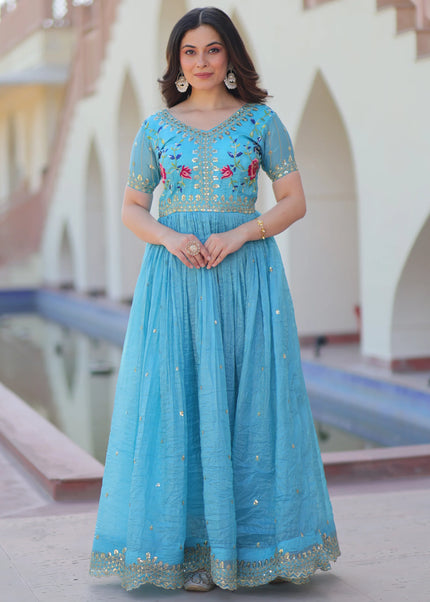 Sky Blue Embroidered Anarkali Gown