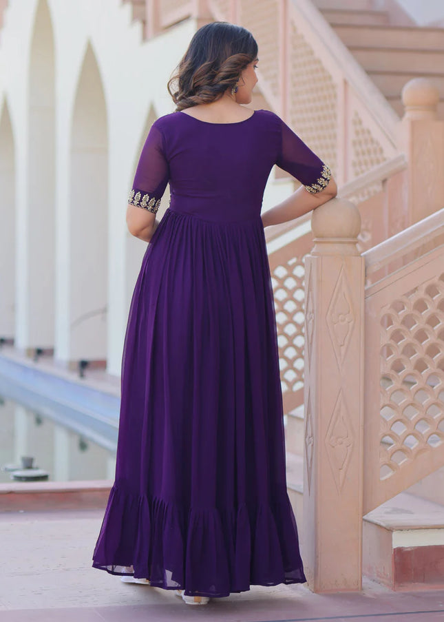 Purple Embroidered Anarkali Gown