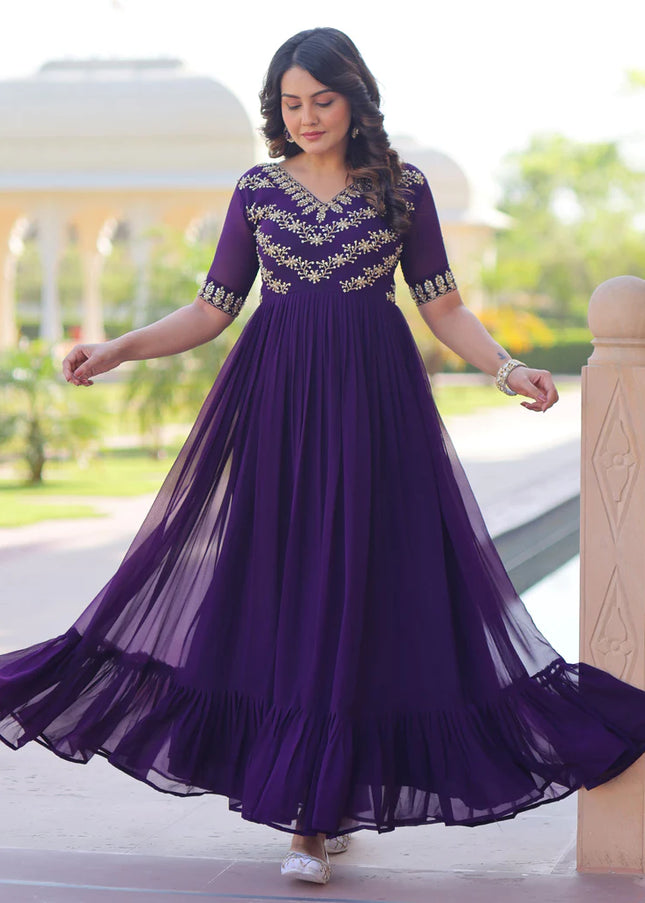Purple Embroidered Anarkali Gown