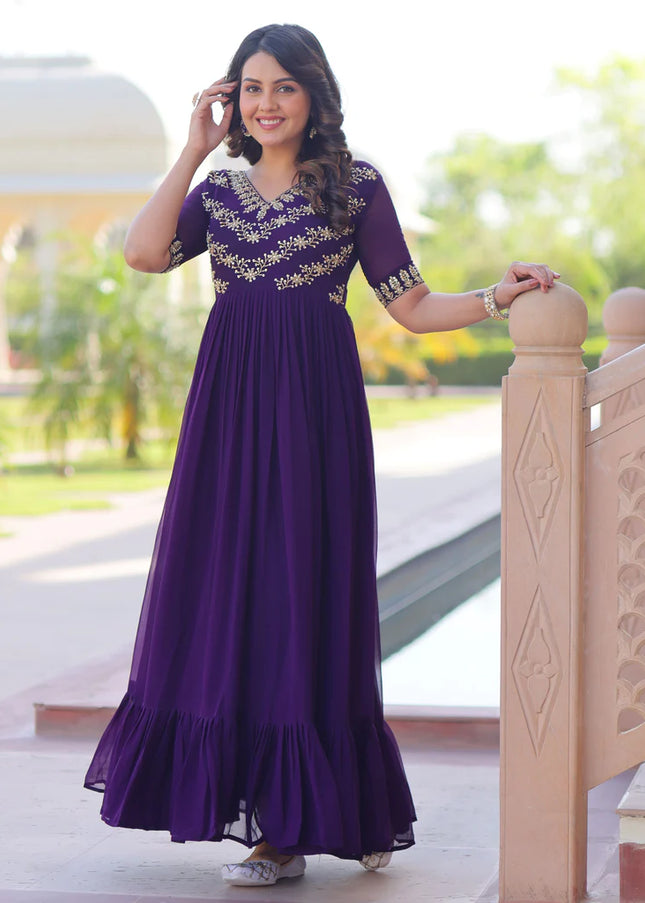 Purple Embroidered Anarkali Gown