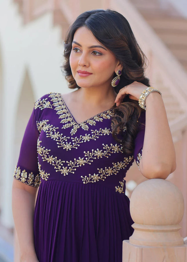 Purple Embroidered Anarkali Gown