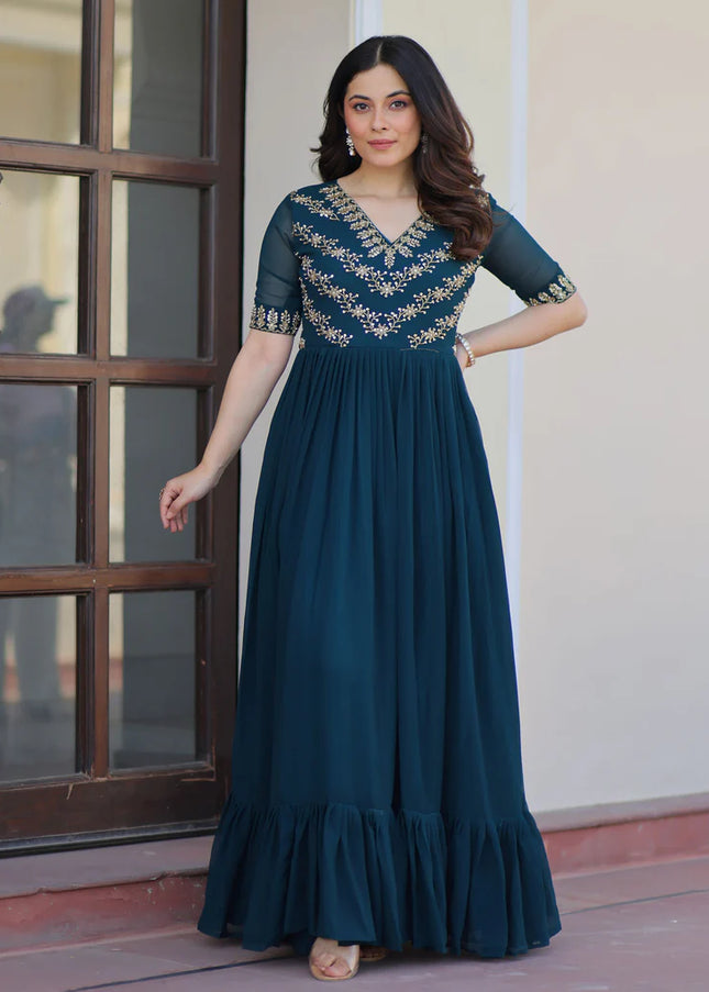 Teal Embroidered Anarkali Gown