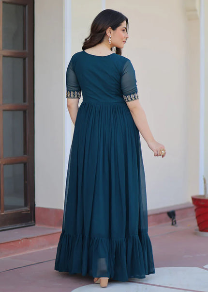 Teal Embroidered Anarkali Gown