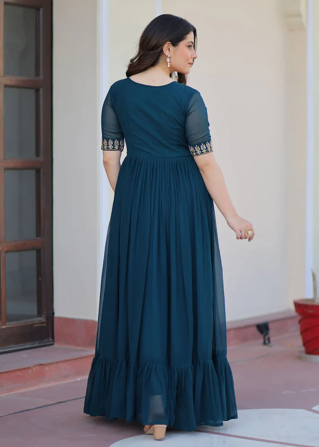 Teal Embroidered Anarkali Gown