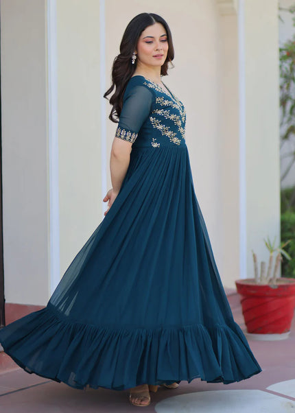 Teal Embroidered Anarkali Gown