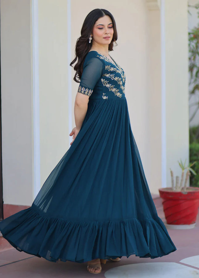 Teal Embroidered Anarkali Gown