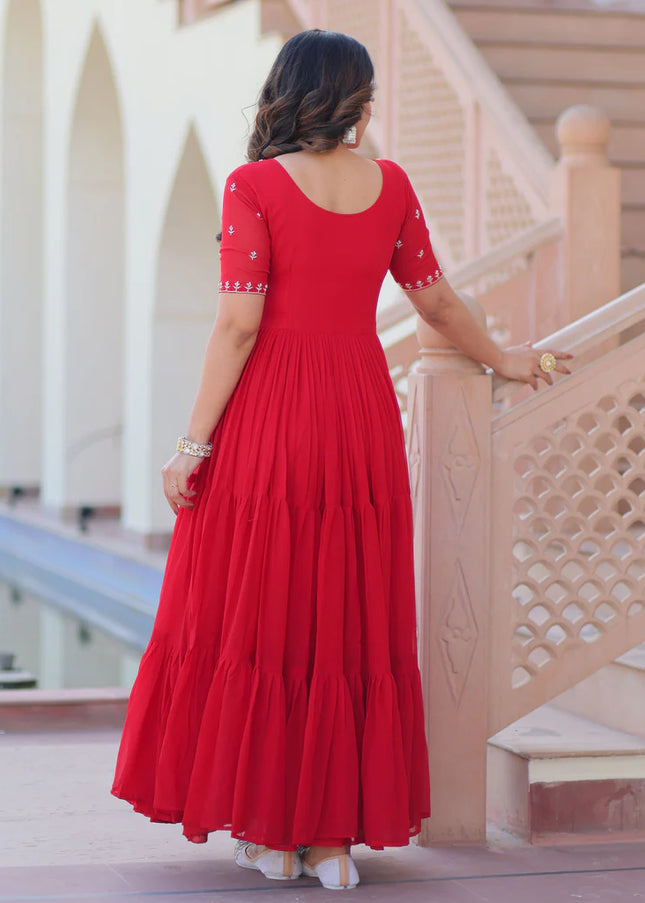 Red Embroidered Anarkali Gown