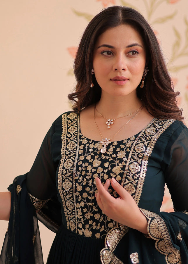 Navy Blue Embroidered Anarkali Gown