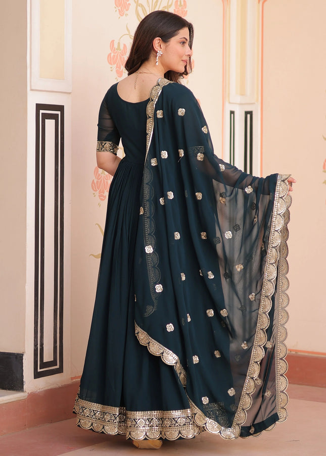 Navy Blue Embroidered Anarkali Gown