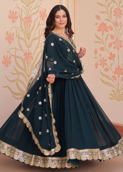 Navy Blue Embroidered Anarkali Gown