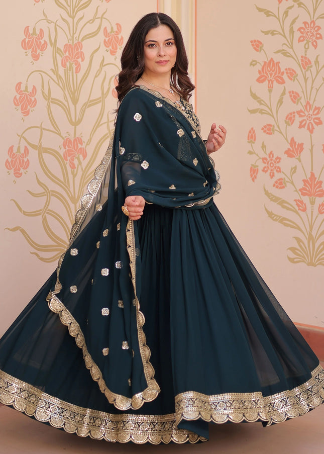Navy Blue Embroidered Anarkali Gown