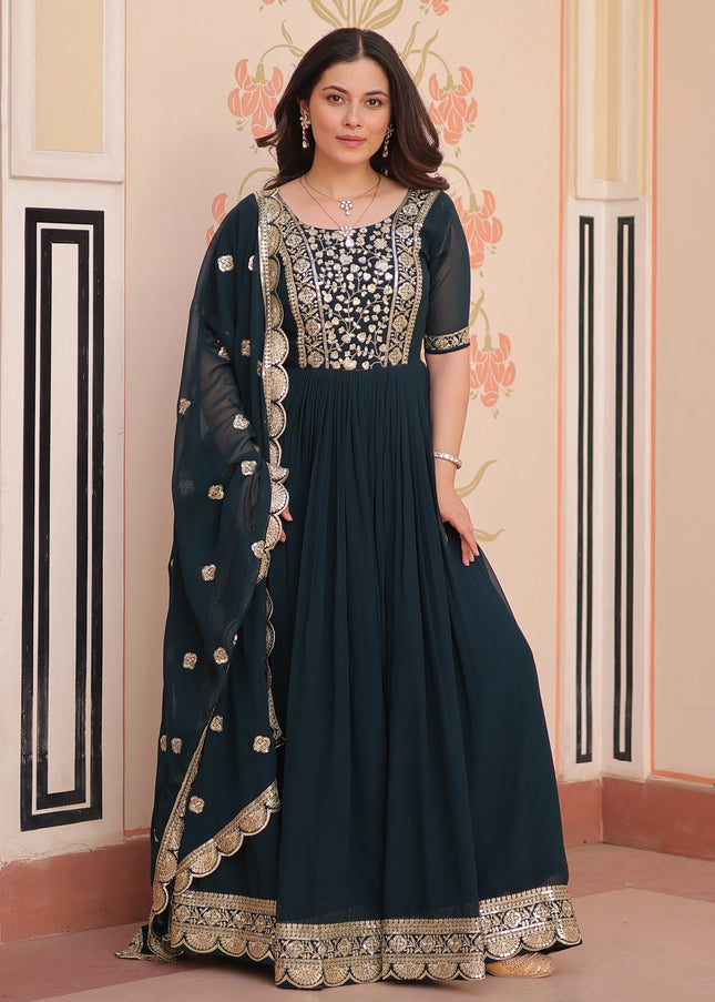 Navy Blue Embroidered Anarkali Gown