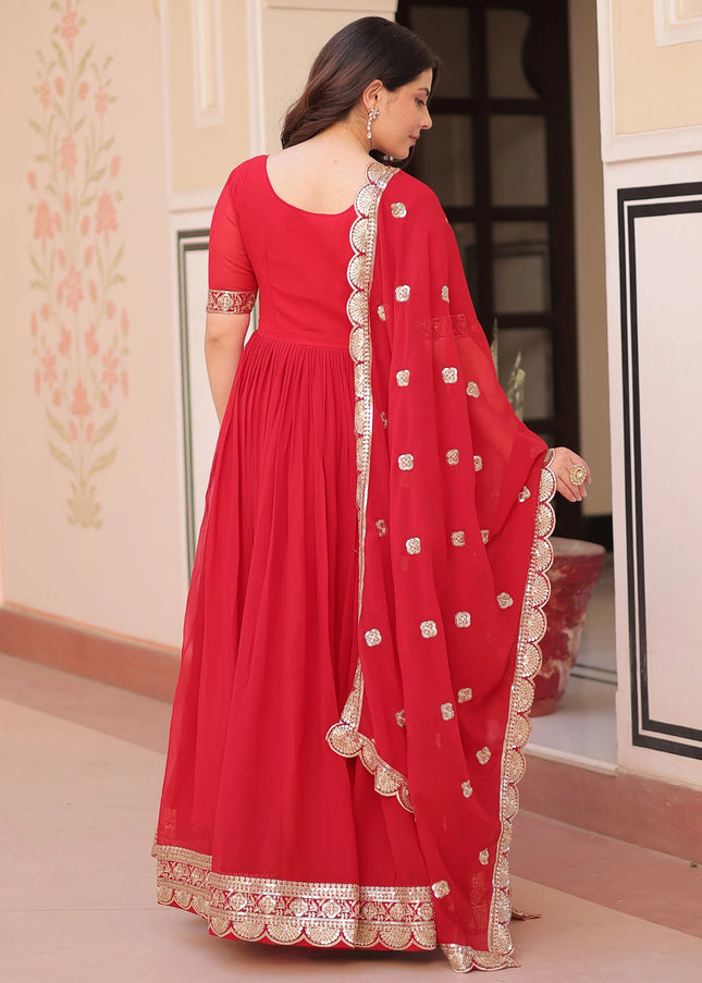 Red Embroidered Anarkali Gown