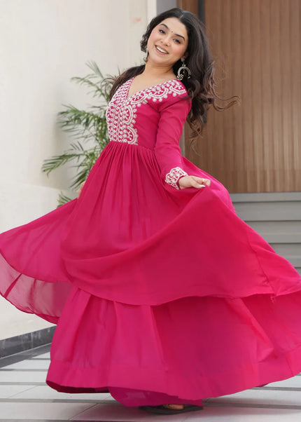 Pink Embroidered Anarkali Gown