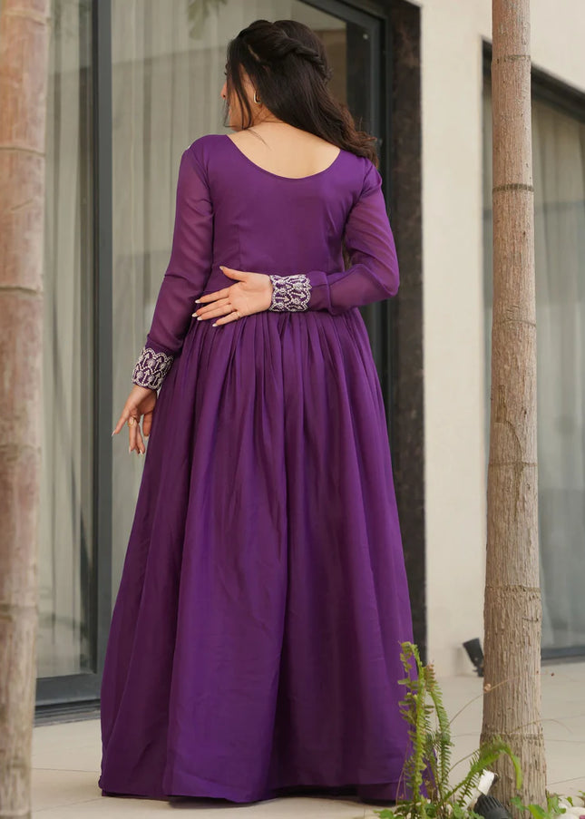 Purple Embroidered Anarkali Gown