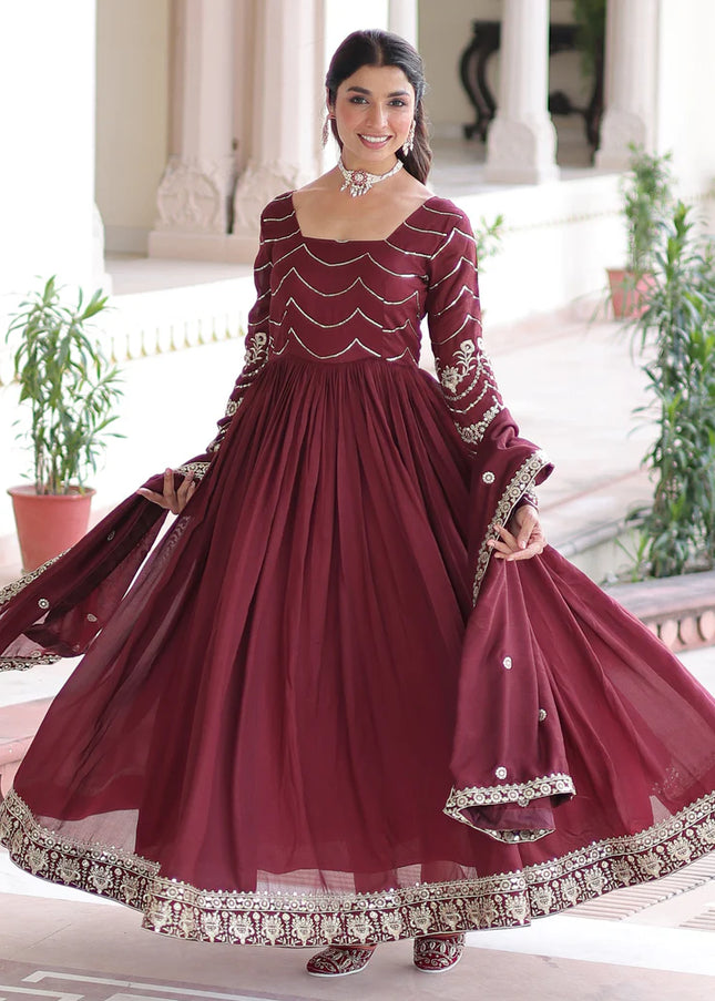 Maroon Embroidered Anarkali Gown
