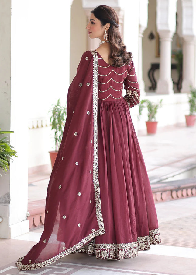 Maroon Embroidered Anarkali Gown