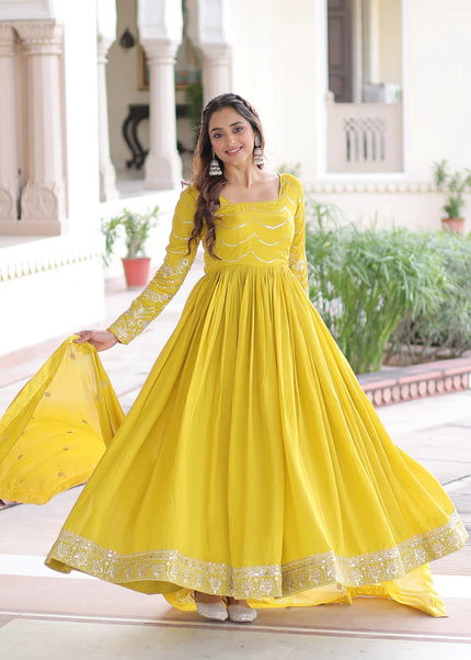 Yellow Embroidered Anarkali Gown