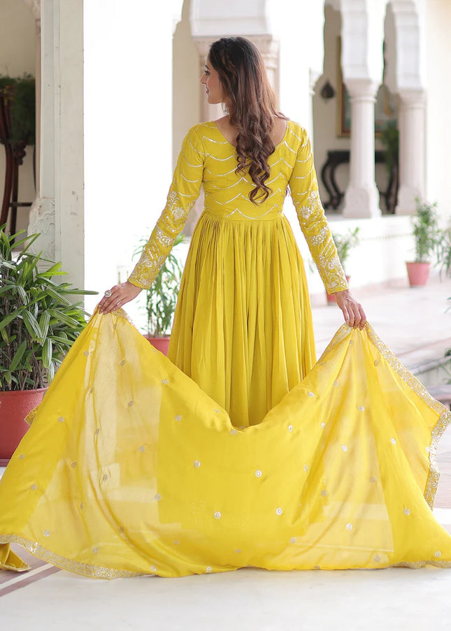 Yellow Embroidered Anarkali Gown