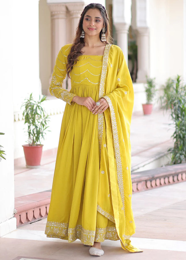 Yellow Embroidered Anarkali Gown