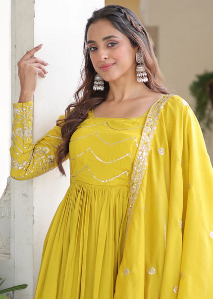 Yellow Embroidered Anarkali Gown