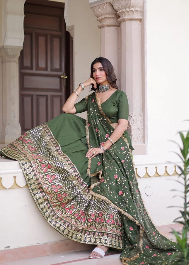 Green Embroidered Lehenga Choli
