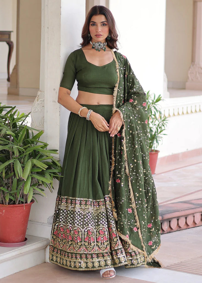 Green Embroidered Lehenga Choli